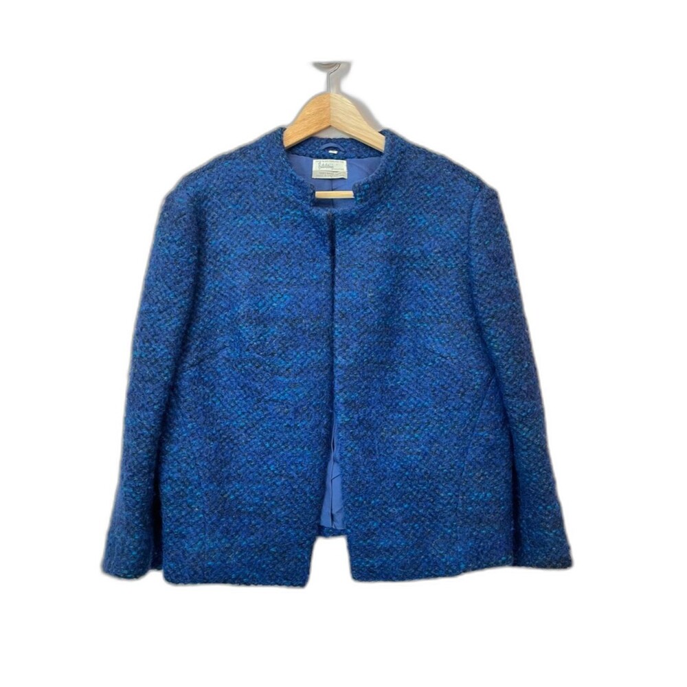 Vintage Battelsteins Houston 1960s Wool Lady Day Jacket Sz 14 Blue Career Luxury